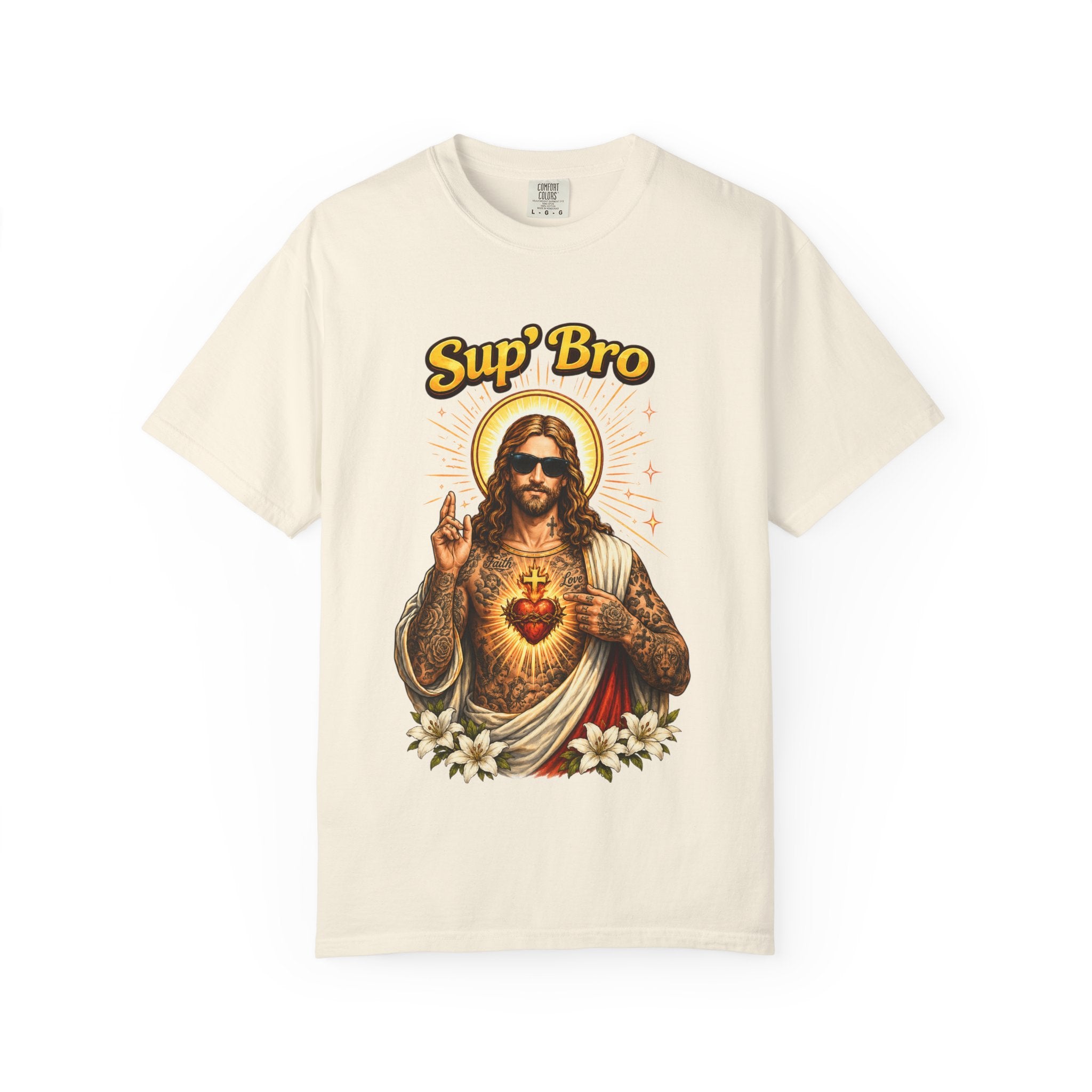 Sup Bro Tattoo Jesus Graphic Tee Funny Faith Tee Edgy Christian Graphic T Shirt Unisex Oversized Aesthetic Tee Viral TikTok Style
