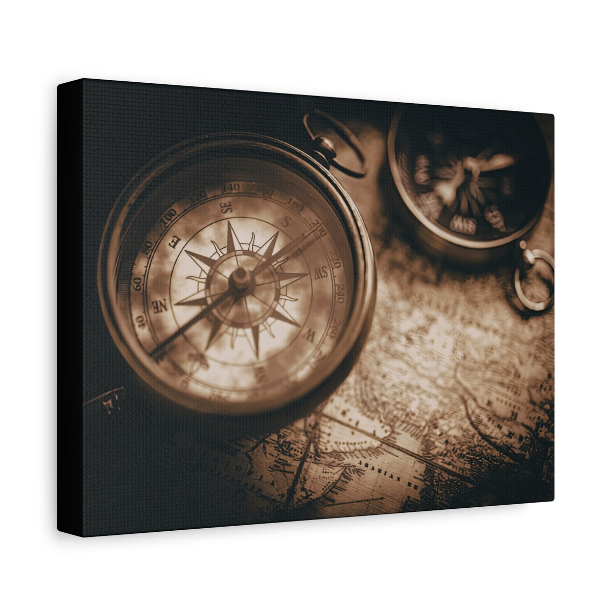 Vintage Compass Canvas Wall Art Sepia Travel Map Decor