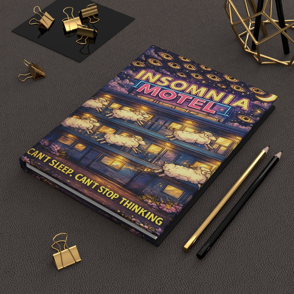 Insomnia Motel Journal Hardcover Notebook, Sleep Anxiety Illustration