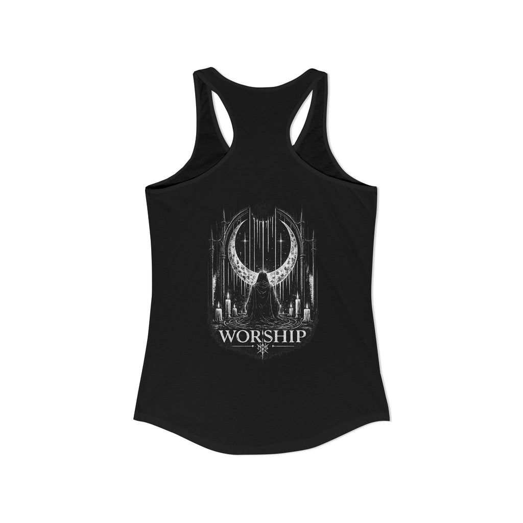 Worship Gothic Racerback Tank Top Dark Alternative Aesthetic Womens Tank Moon Graphic Goth Apparel Tattoo Style Streetwear Gift
