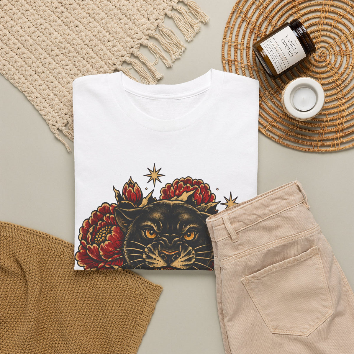 Roaring Panther with Roses T-Shirt | No Peace Without Pressure