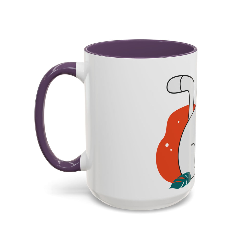 Cute Cat Coffee Mug  Playful White Cat with Tropical Leaf Accent 11oz 15oz