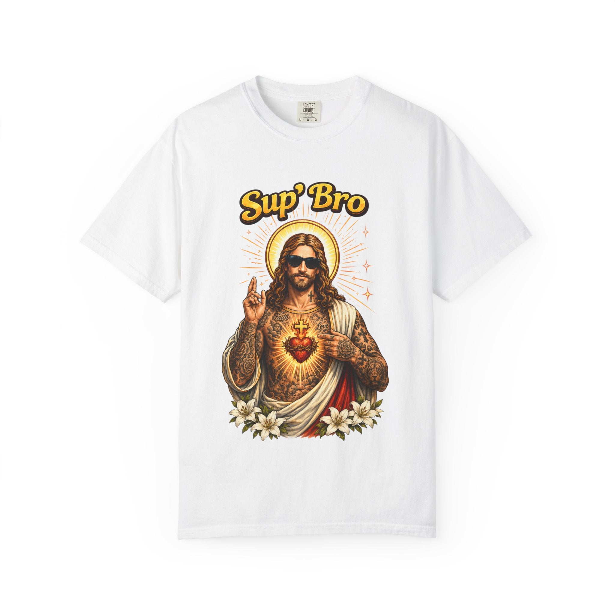 Sup Bro Tattoo Jesus Graphic Tee Funny Faith Tee Edgy Christian Graphic T Shirt Unisex Oversized Aesthetic Tee Viral TikTok Style