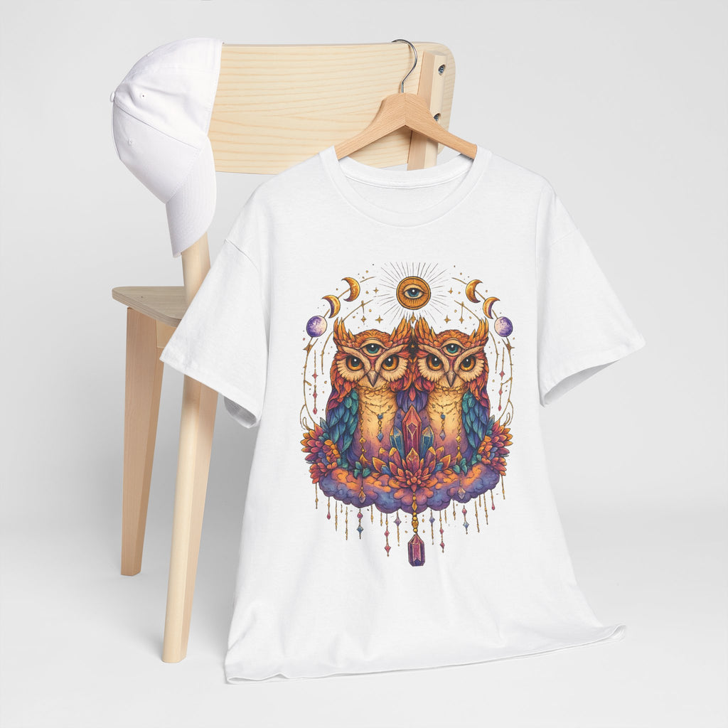 Mystical Triple Owl Illustration Tee Boho Moon Mystical Owl Shirt Boho Owl Graphic Tee Celestial Nature Shirt Spiritual Animal T Shirt