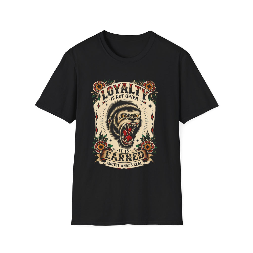 Loyalty Is Earned Gorilla Graphic T Shirt Vintage Tattoo Style Biker Streetwear Tee