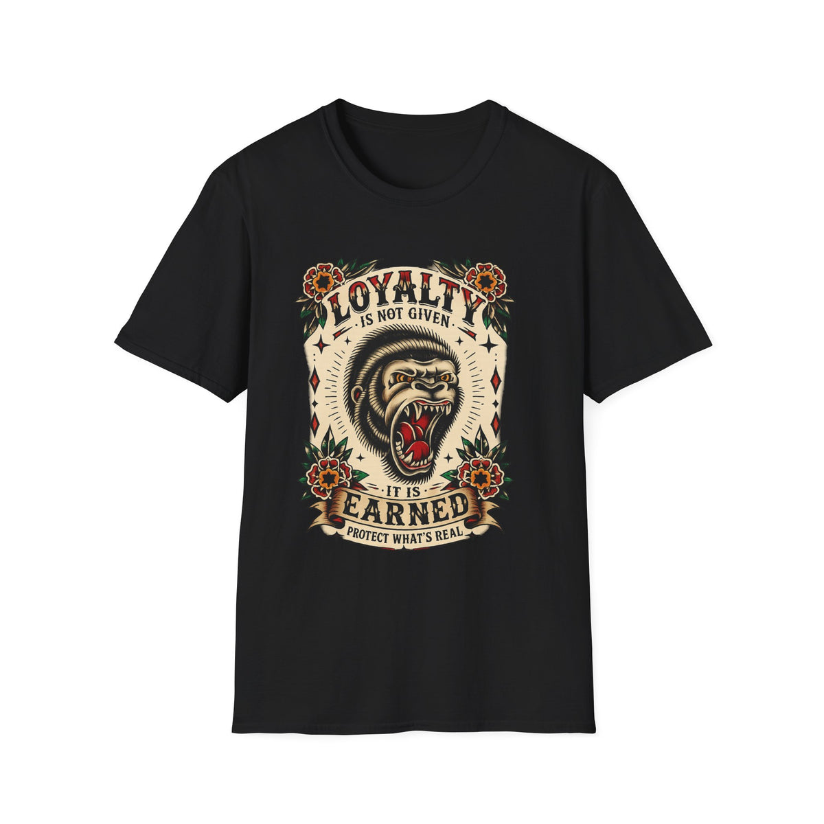 Loyalty Is Earned Gorilla Graphic T Shirt Vintage Tattoo Style Biker Streetwear Tee