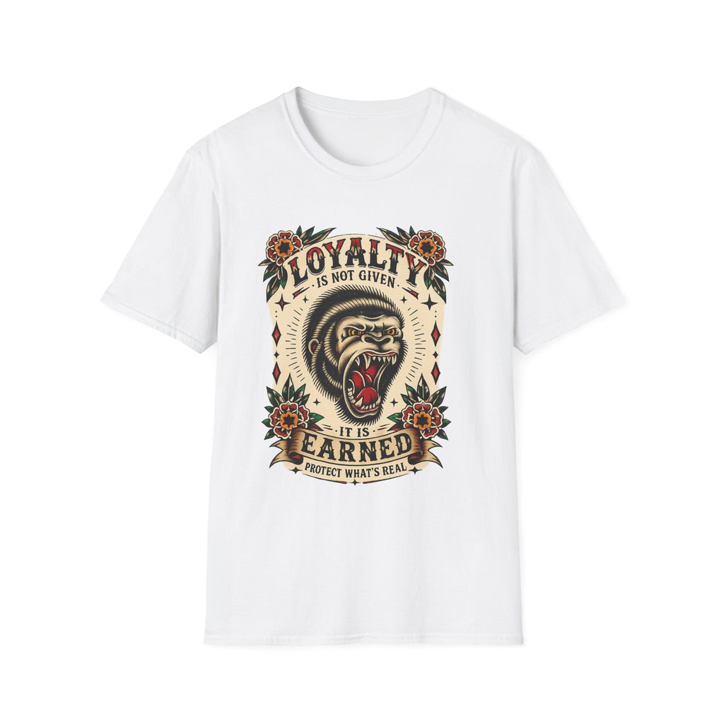 Loyalty Is Earned Gorilla Graphic T Shirt Vintage Tattoo Style Biker Streetwear Tee
