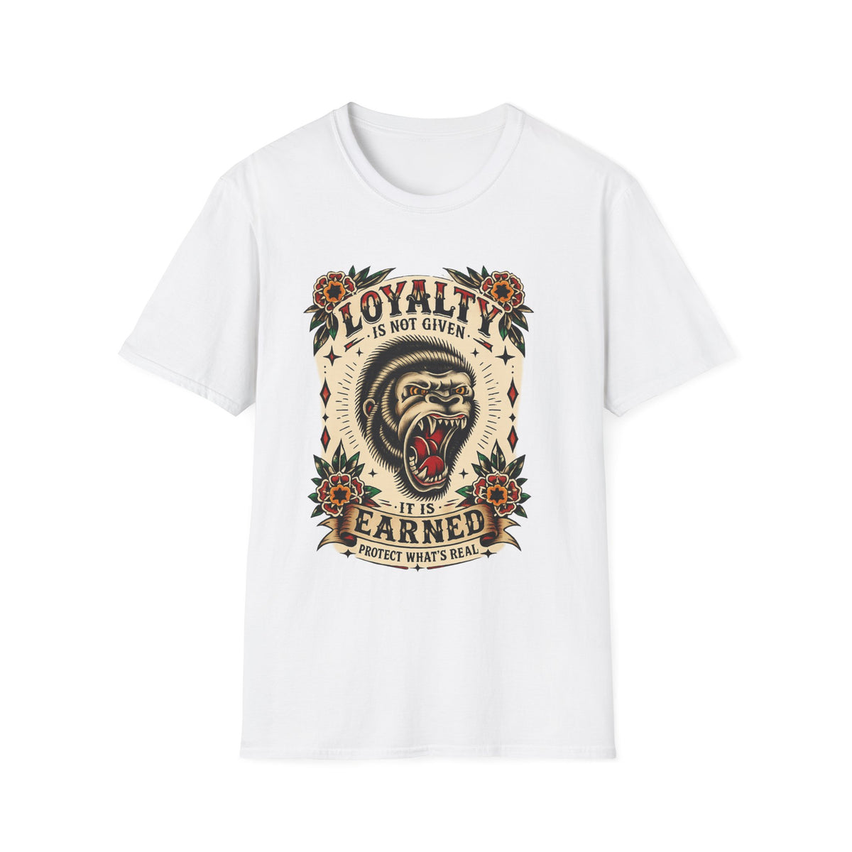 Loyalty Is Earned Gorilla Graphic T Shirt Vintage Tattoo Style Biker Streetwear Tee