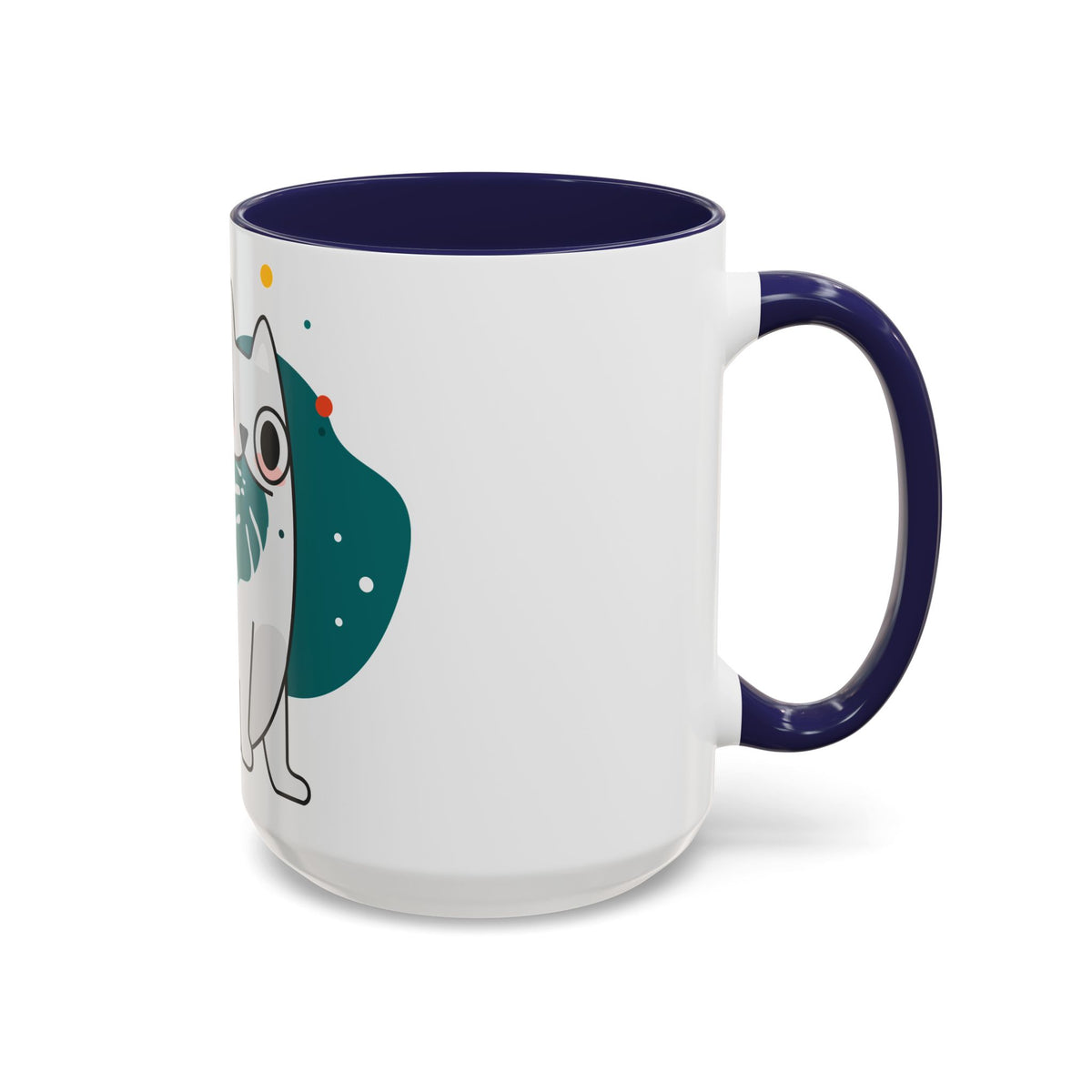 Cute Cat Coffee Mug  Playful White Cat with Tropical Leaf Accent 11oz 15oz