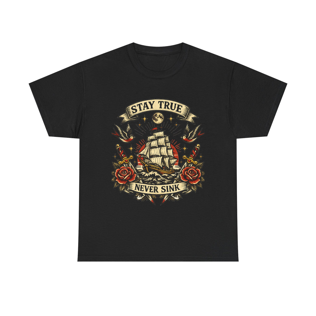 Stay True Never Sink Shirt Vintage Sailor Tattoo T Shirt Mens Streetwear Graphic Tee Nautical Shirt