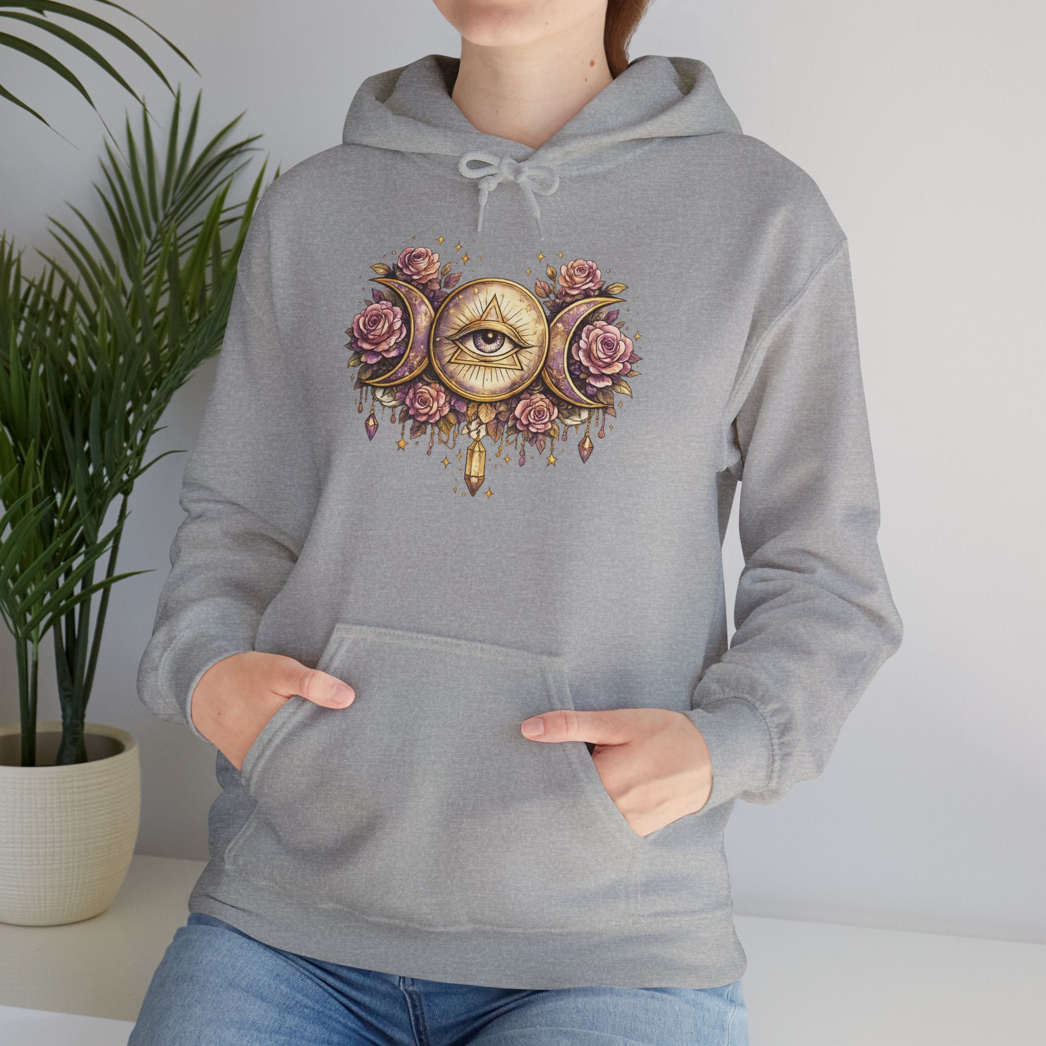 Mystical Third Eye Hoodie Celestial Moon Phase Sweatshirt Spiritual Aesthetic Hoodie Witchy Floral Pullover Boho Hoodie Cozy Sweatshirt