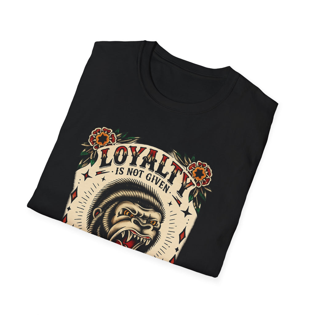 Loyalty Is Earned Gorilla Graphic T Shirt Vintage Tattoo Style Biker Streetwear Tee