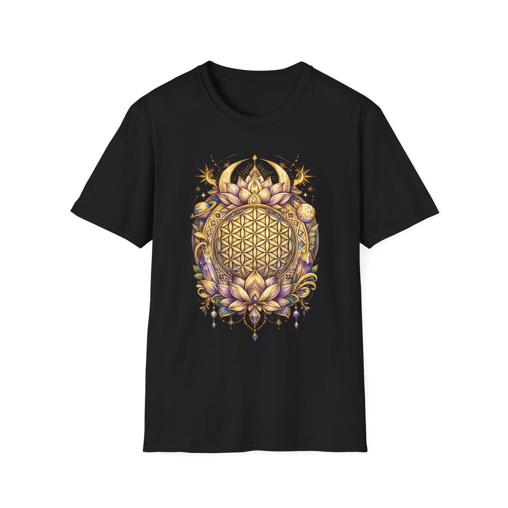 Flower of Life Shirt Sacred Geometry Tee Boho Spiritual T Shirt Celestial Lotus Graphic Tee Yoga Meditation Unisex Shirt