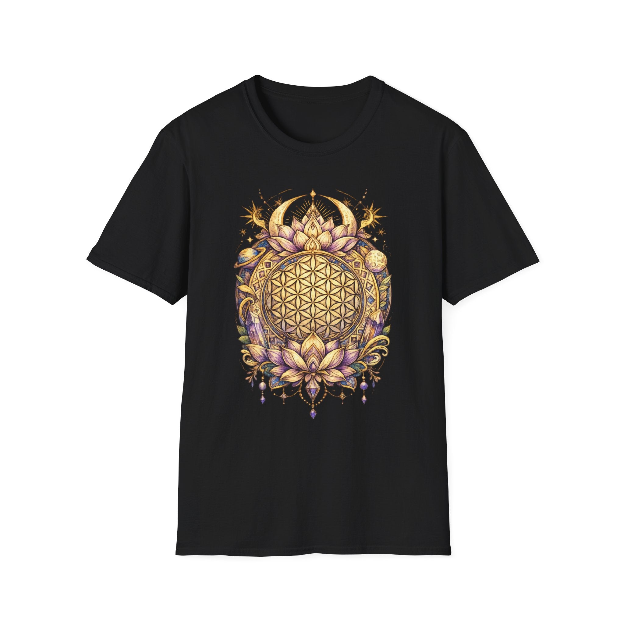 Flower of Life Shirt Sacred Geometry Tee Boho Spiritual T Shirt Celestial Lotus Graphic Tee Yoga Meditation Unisex Shirt