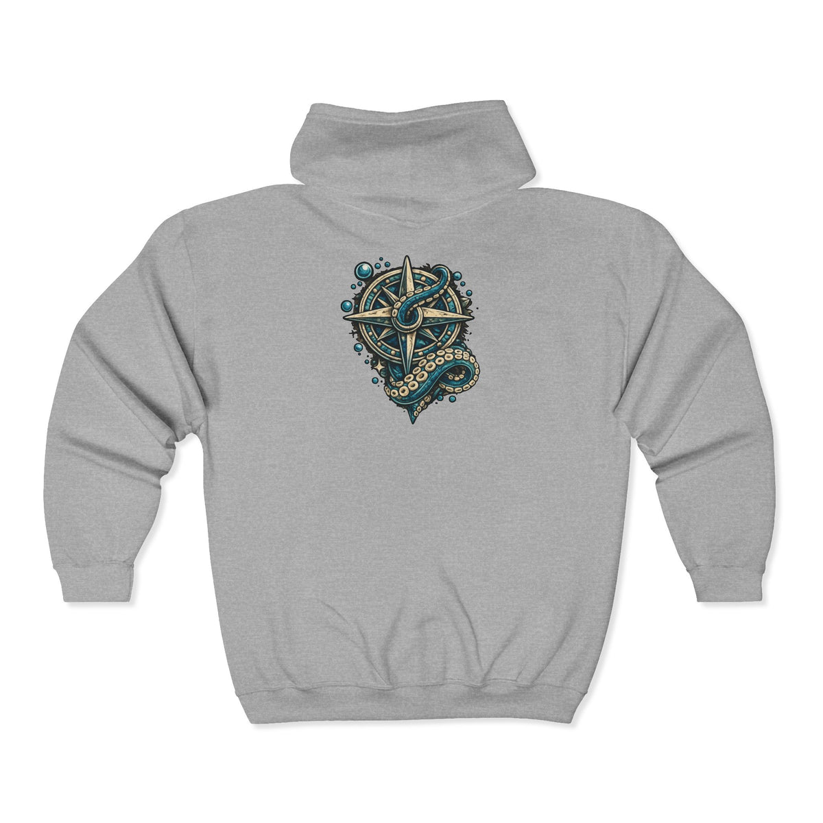 Nautical Compass & Octopus Zip Hoodie — Steampunk Sea Skull Design