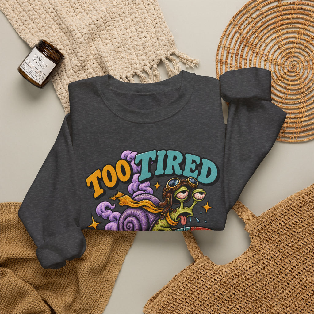 Too Tired to Quit Sweatshirt | Rocket Sloth Illustration, Motivational Retro