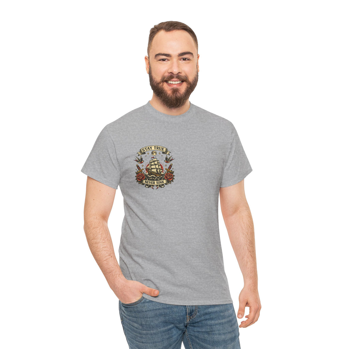 Stay True Never Sink T-Shirt — Vintage Sailboat Tattoo Graphic Tee