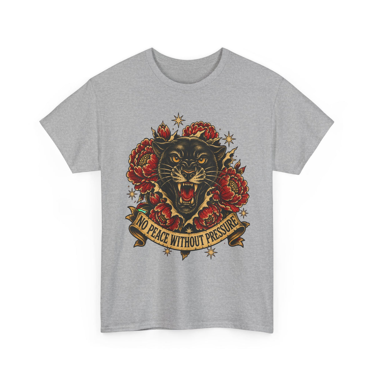 Roaring Panther with Roses T-Shirt | No Peace Without Pressure