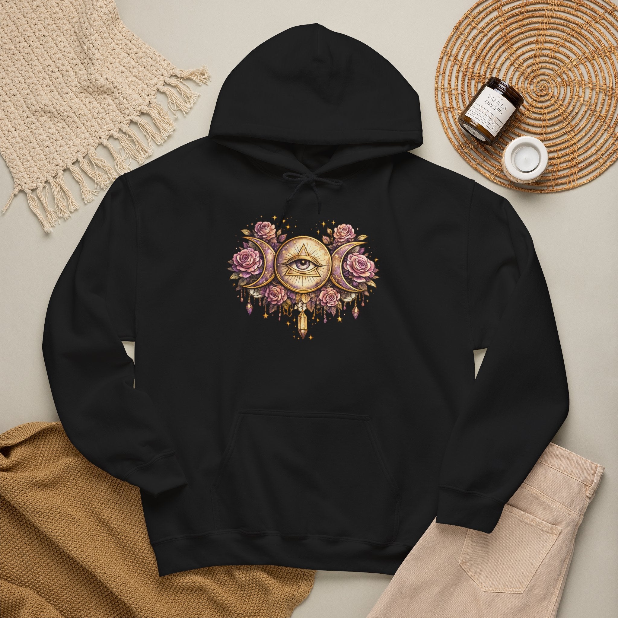 Mystical Third Eye Hoodie Celestial Moon Phase Sweatshirt Spiritual Aesthetic Hoodie Witchy Floral Pullover Boho Hoodie Cozy Sweatshirt