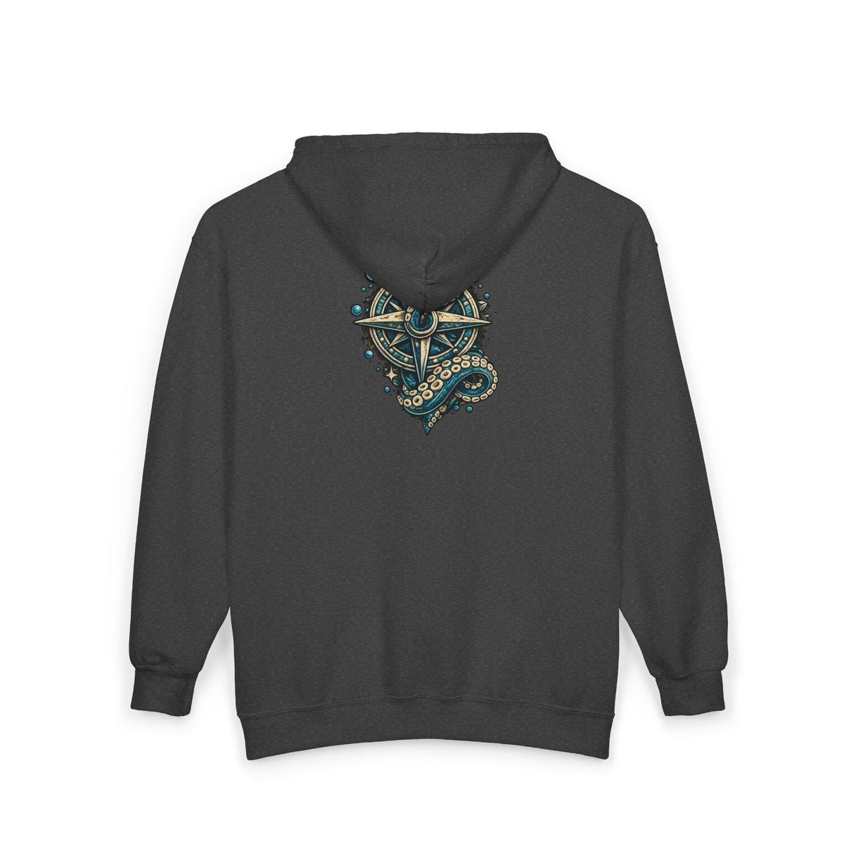 Nautical Compass & Octopus Zip Hoodie — Steampunk Sea Skull Design