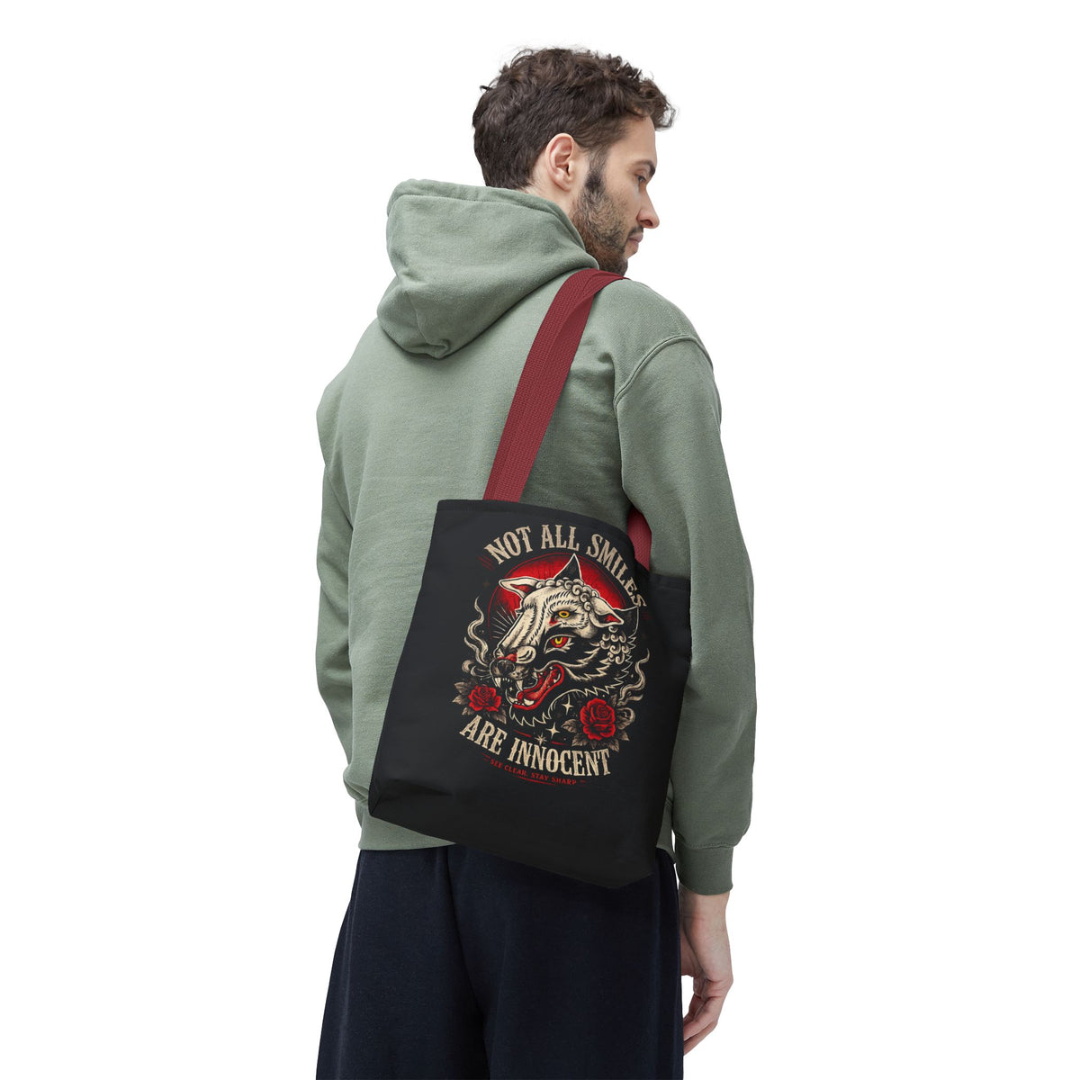 Not All Smiles Are Innocent Tote Bag – Gothic Wolf Skull Design
