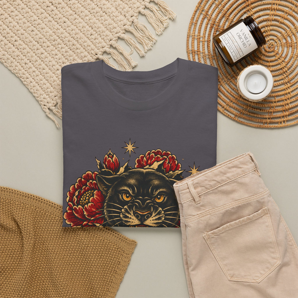 Roaring Panther with Roses T-Shirt | No Peace Without Pressure