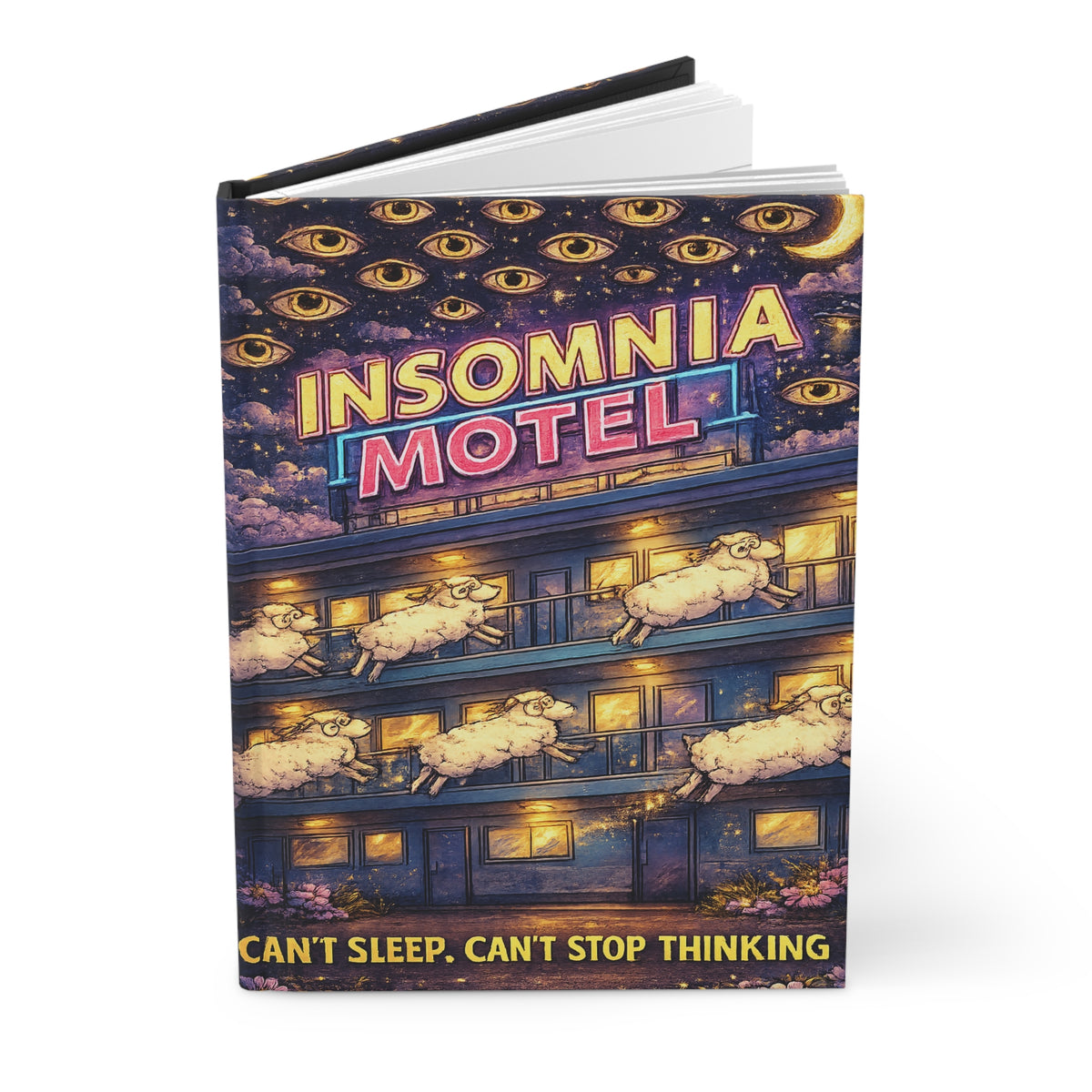 Insomnia Motel Journal Hardcover Notebook, Sleep Anxiety Illustration