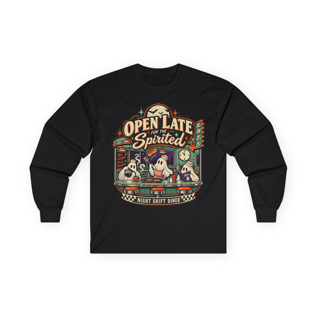 Open Late Spirited ghosts diner Long Sleeve Tee | Night Shift Diner