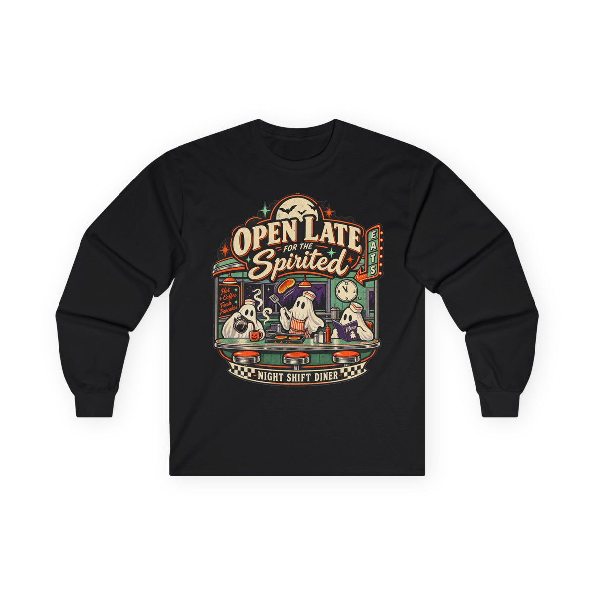 Open Late Spirited ghosts diner Long Sleeve Tee | Night Shift Diner