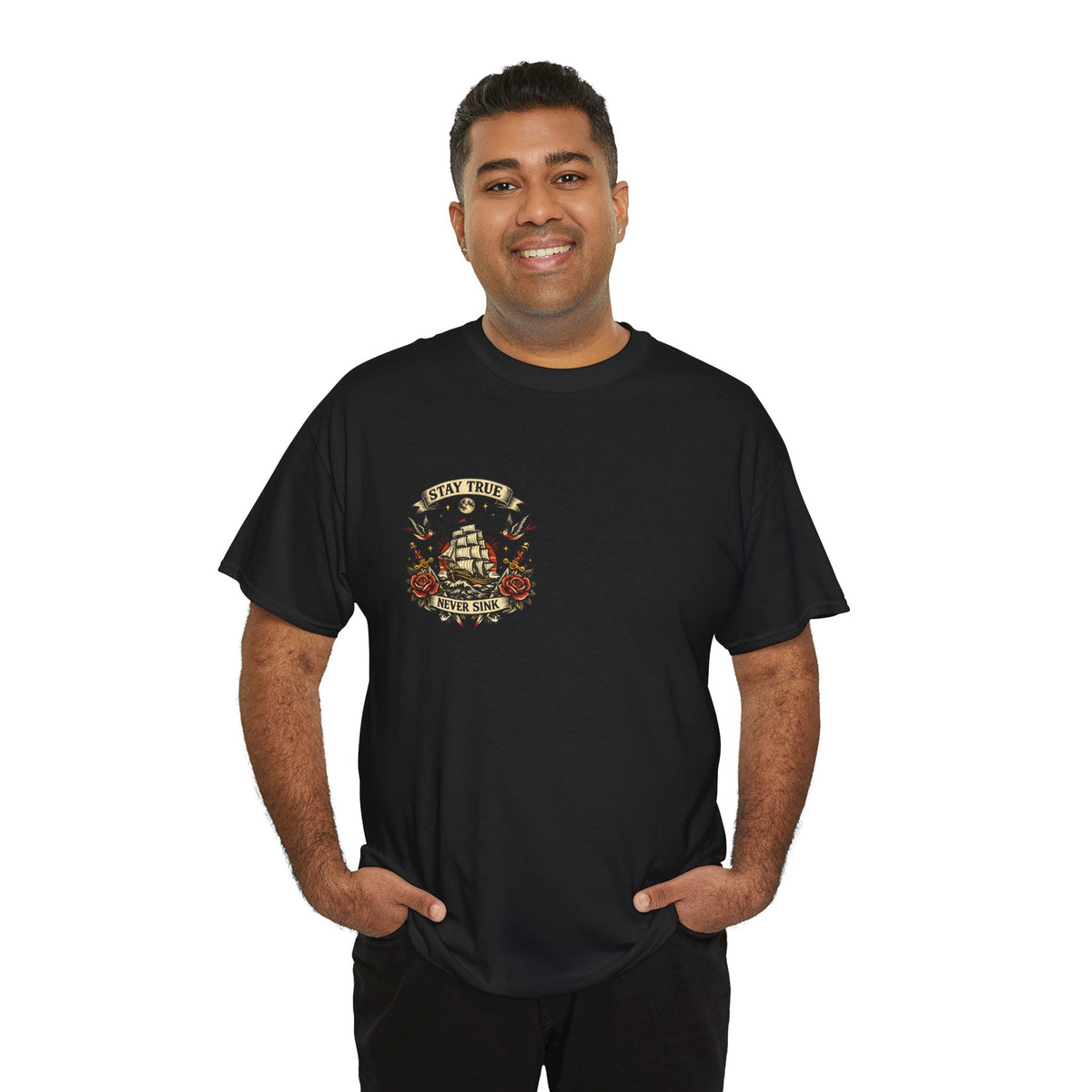 Stay True Never Sink T-Shirt — Vintage Sailboat Tattoo Graphic Tee
