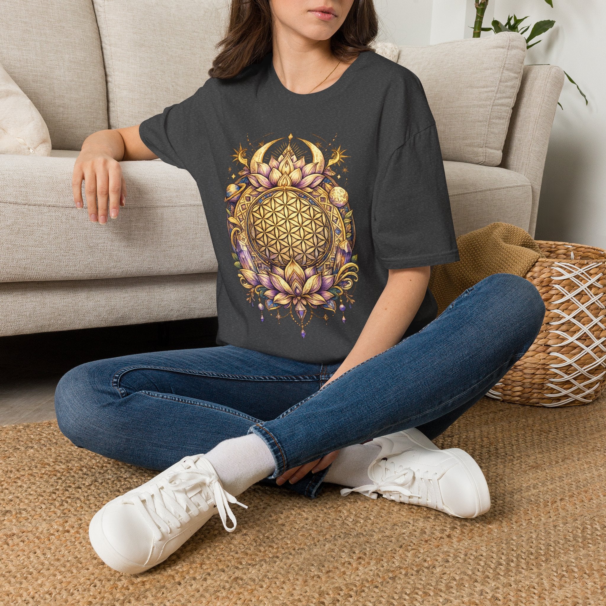 Flower of Life Shirt Sacred Geometry Tee Boho Spiritual T Shirt Celestial Lotus Graphic Tee Yoga Meditation Unisex Shirt