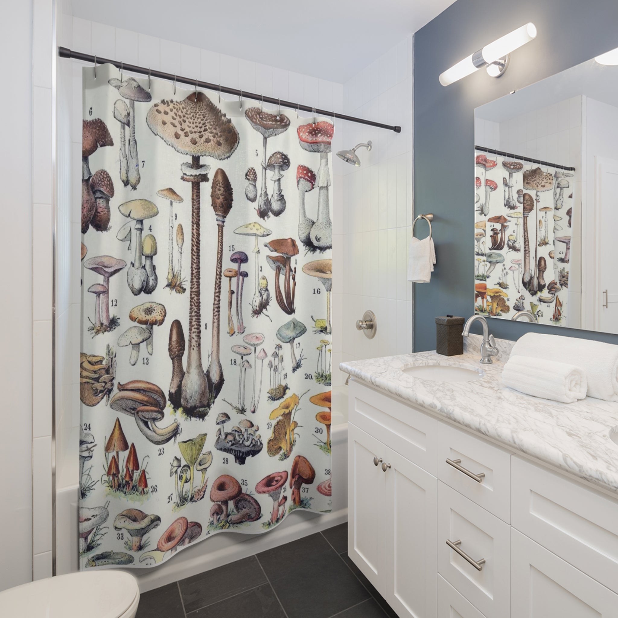 Mushroom Shower Curtain – Vintage Botanical Fungi Illustration Art