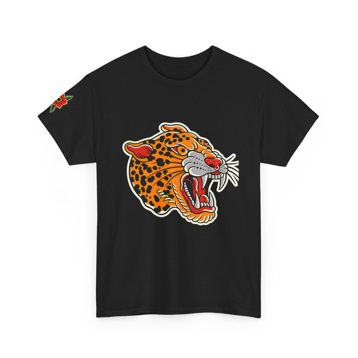 Traditional Leopard Head Tattoo Shirt Vintage Panther Graphic Tee Old School Tattoo Style Streetwear Unisex Black T Shirt for Tattoo Lovers
