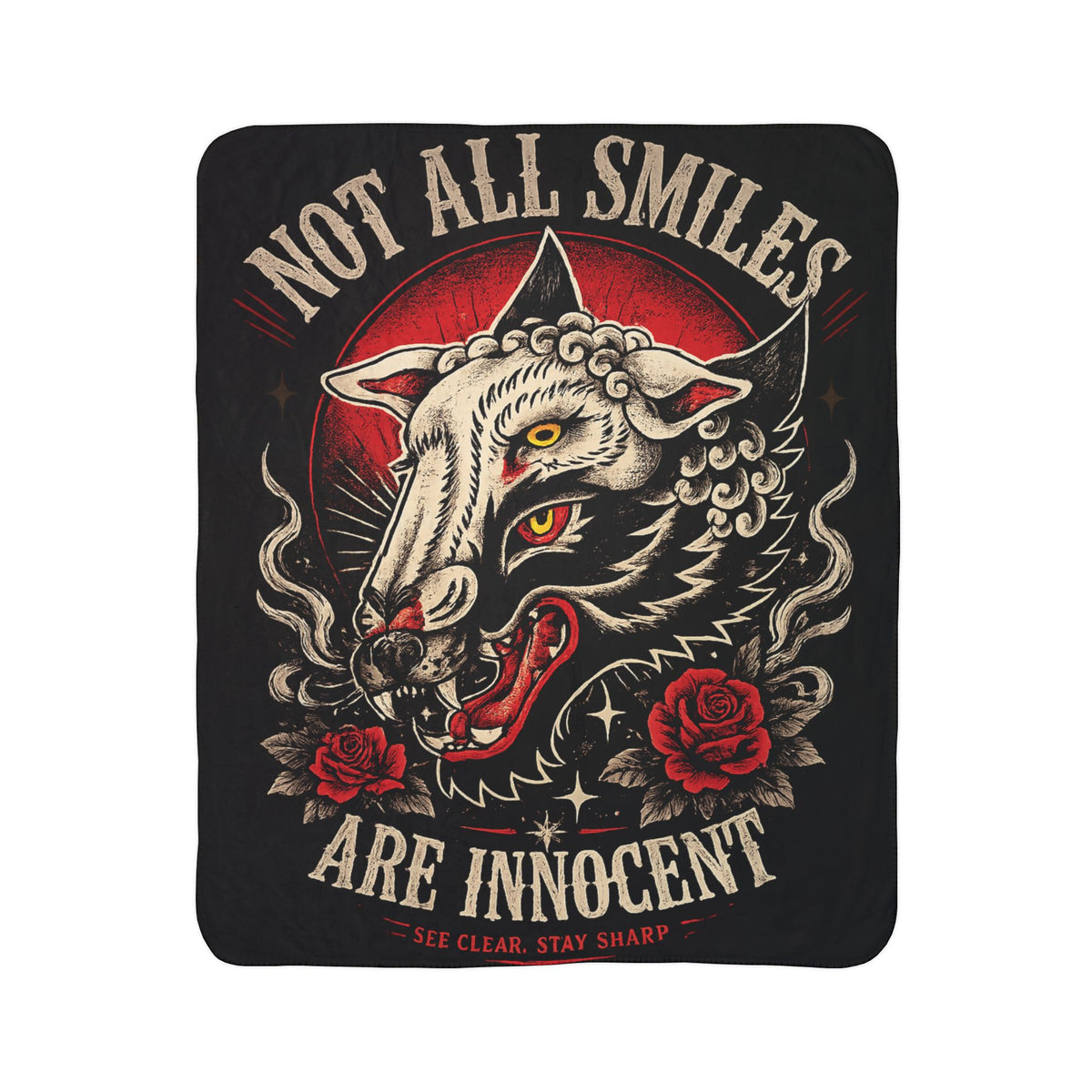 Not All Smiles Are Innocent Sherpa Blanket Gothic Wolf Throw Tattoo Style Blanket Dark Aesthetic Cozy Plush Blanket Alternative Home Decor