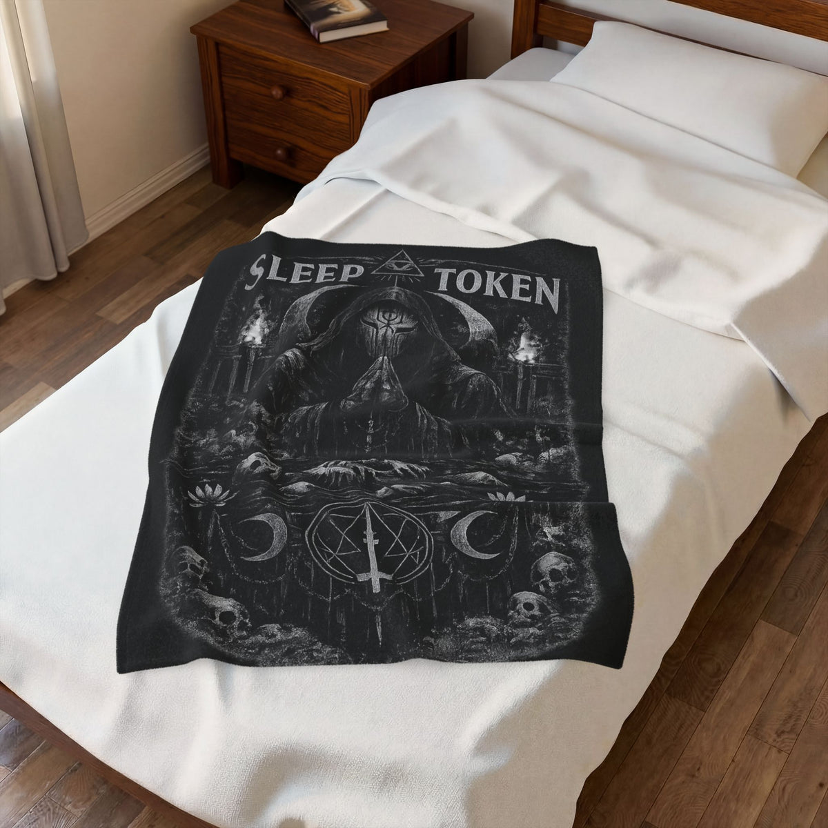 Sleep Token priest artwork Velveteen Blanket | dark gothic skulls crescent moons