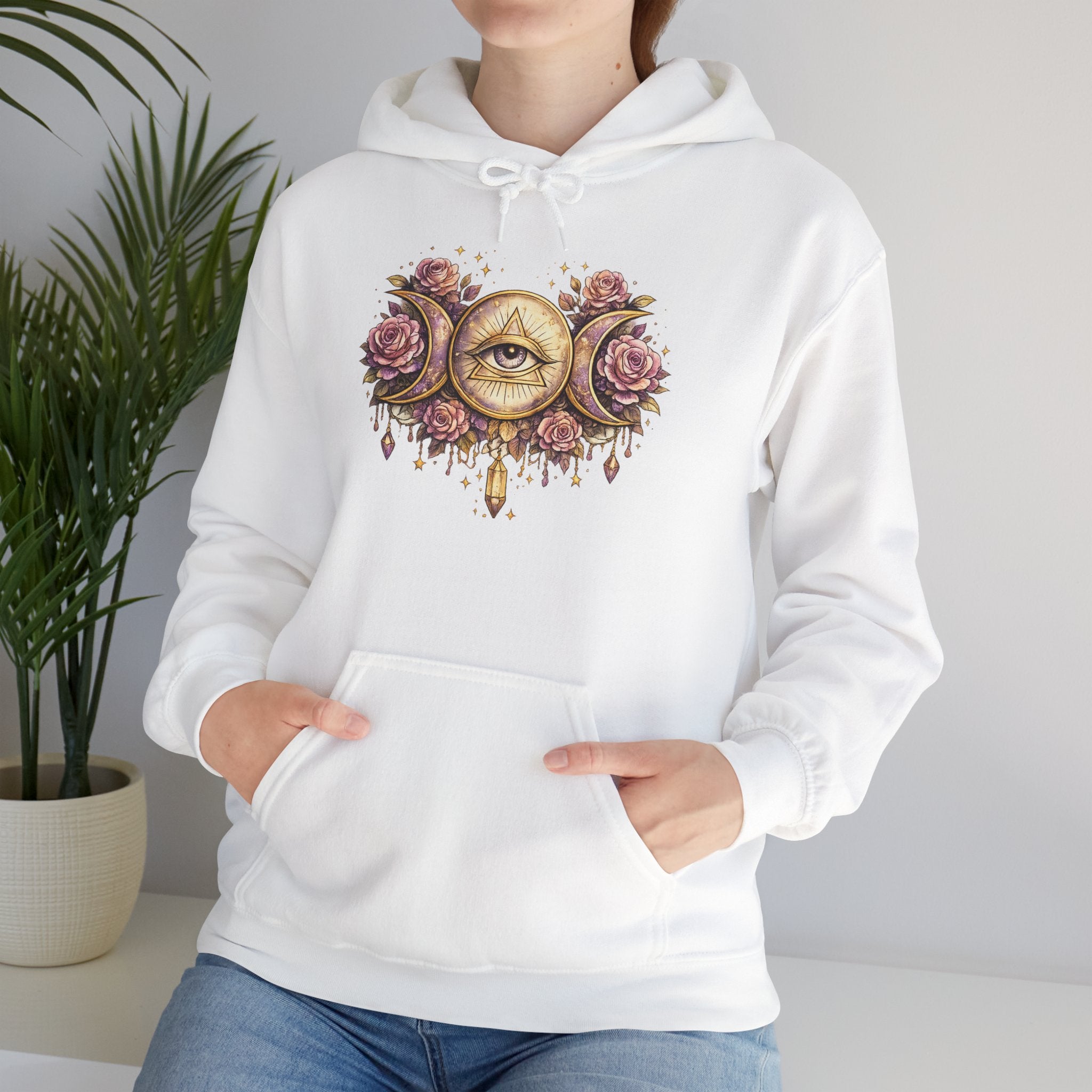 Mystical Third Eye Hoodie Celestial Moon Phase Sweatshirt Spiritual Aesthetic Hoodie Witchy Floral Pullover Boho Hoodie Cozy Sweatshirt