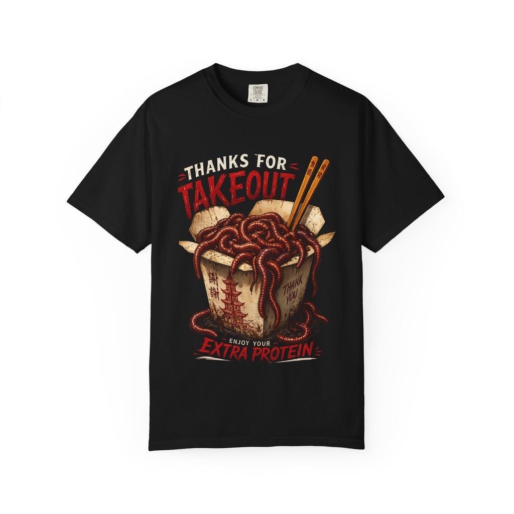 Funny Worm Takeout Shirt Extra Protein Tee Weird Graphic T Shirt Dark Humor Streetwear Vintage Style Unisex Tee Food Joke Shirt