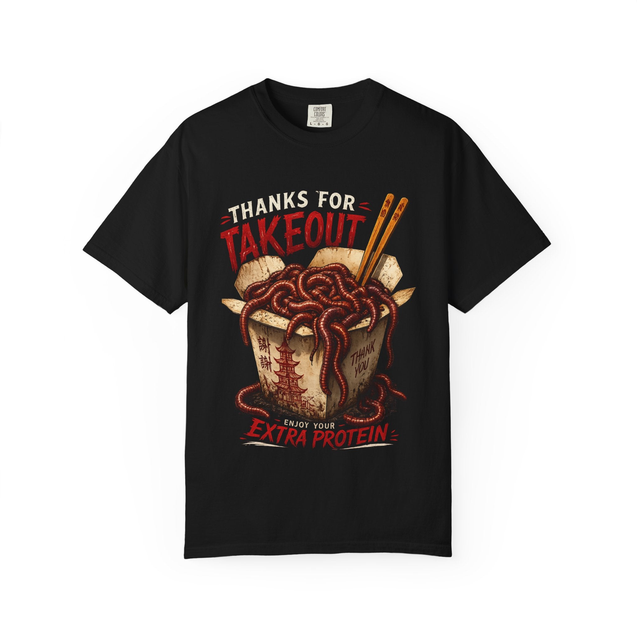 Funny Worm Takeout Shirt Extra Protein Tee Weird Graphic T Shirt Dark Humor Streetwear Vintage Style Unisex Tee Food Joke Shirt