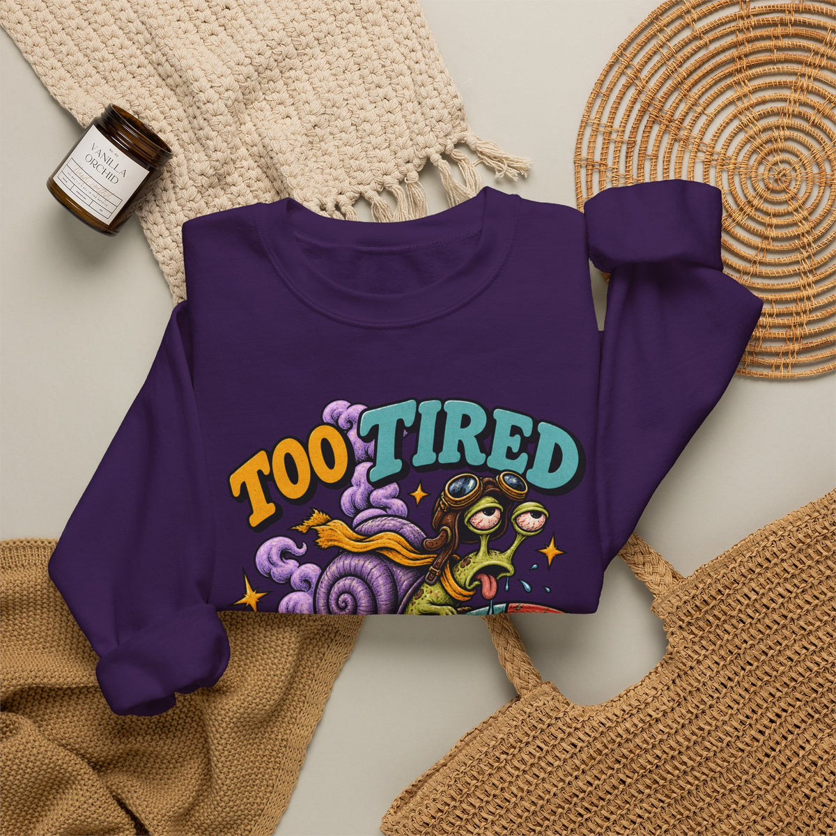 Too Tired to Quit Sweatshirt | Rocket Sloth Illustration, Motivational Retro