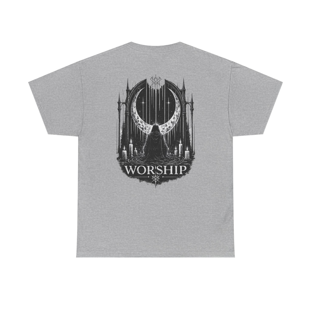 Worship Gothic Moon Tee — Dark Cathedral Graphic T-Shirt
