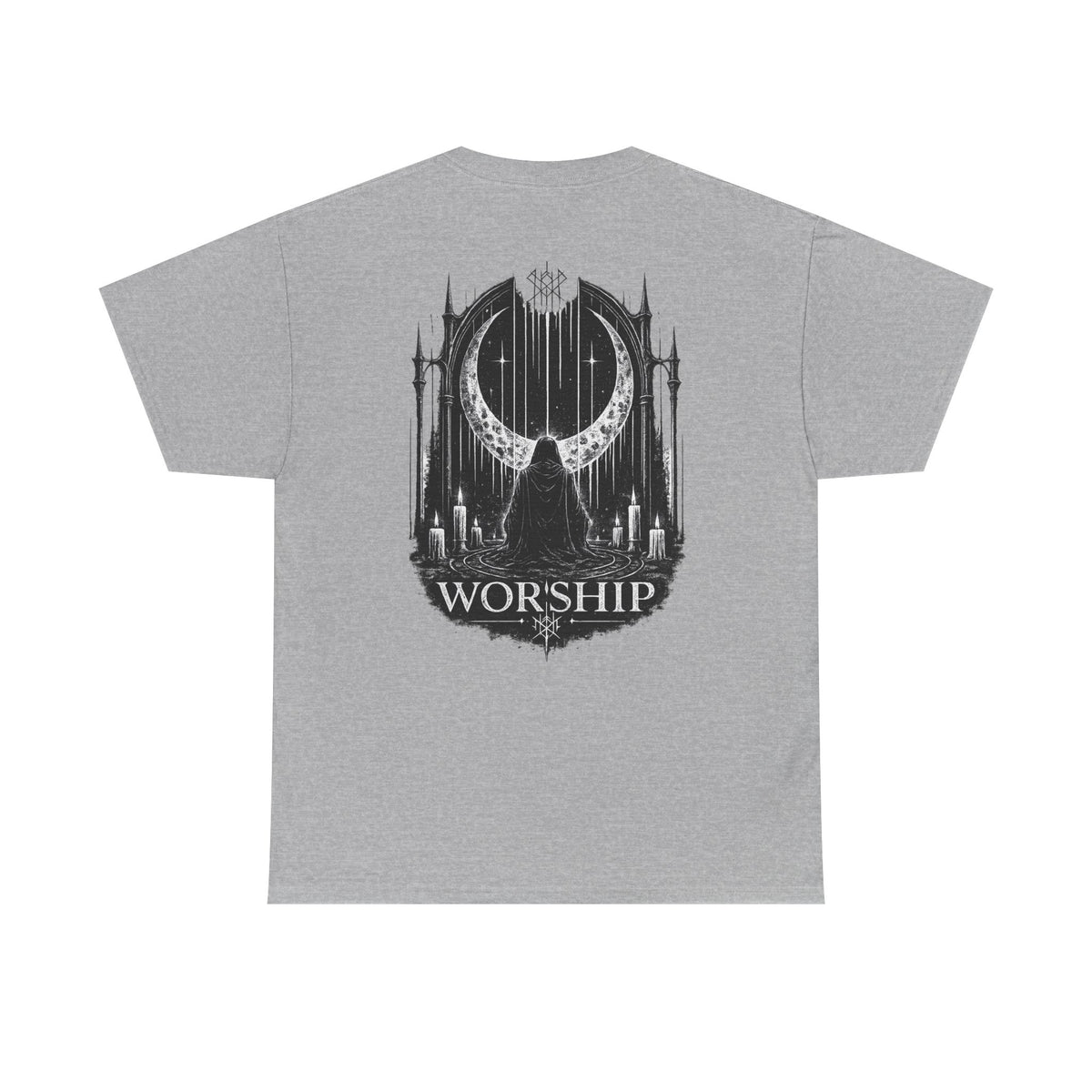 Worship Gothic Moon Tee — Dark Cathedral Graphic T-Shirt