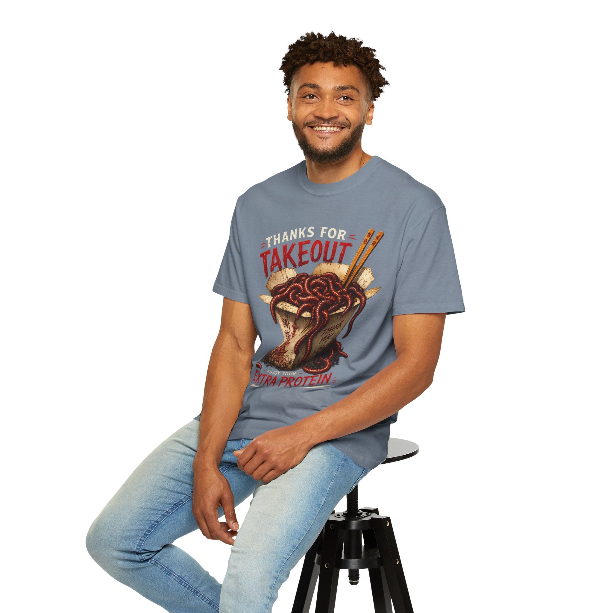 Funny Worm Takeout Shirt Extra Protein Tee Weird Graphic T Shirt Dark Humor Streetwear Vintage Style Unisex Tee Food Joke Shirt
