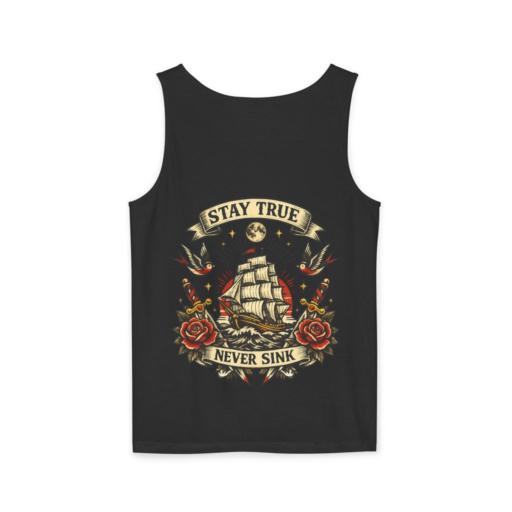 Stay True Never Sink Unisex Tank Top | Nautical Tattoo Style Summer Tank