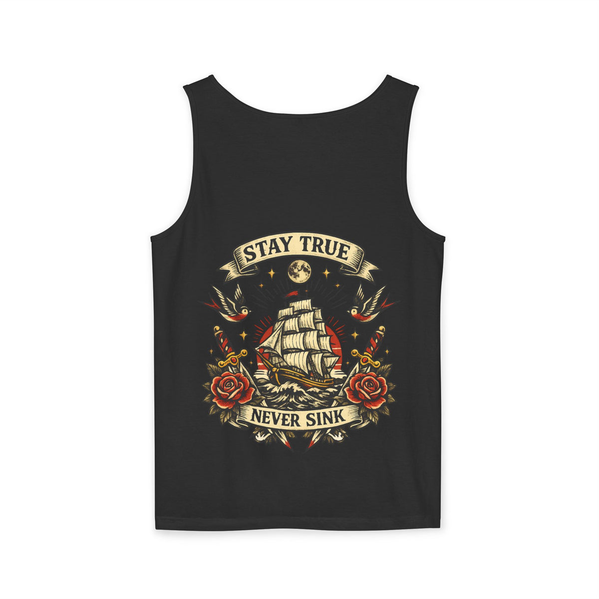 Stay True Never Sink Unisex Tank Top | Nautical Tattoo Style Summer Tank