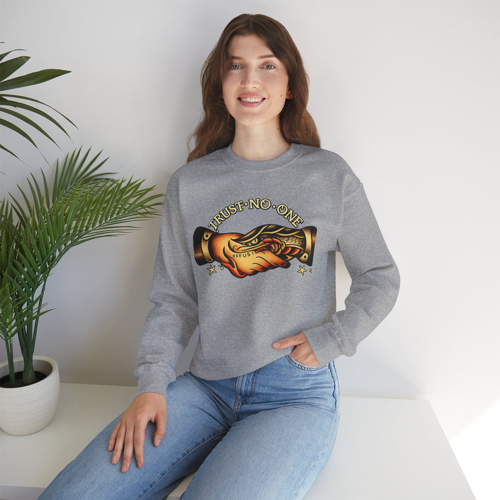 Trust No One Sweatshirt Vintage Tattoo Style Crewneck Retro Graphic Sweatshirt Alternative Streetwear Unisex Pullover Gift For Him Her