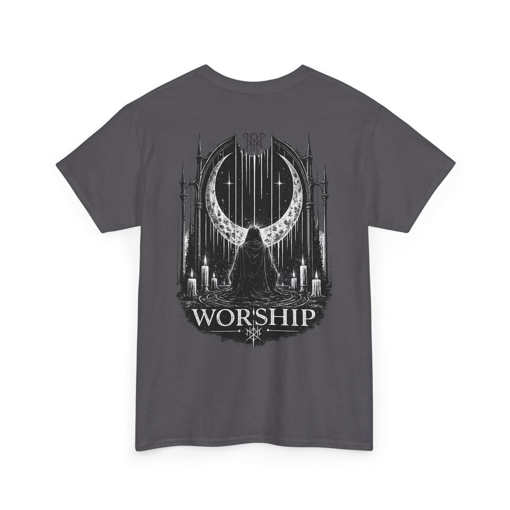 Worship Gothic Moon Tee — Dark Cathedral Graphic T-Shirt