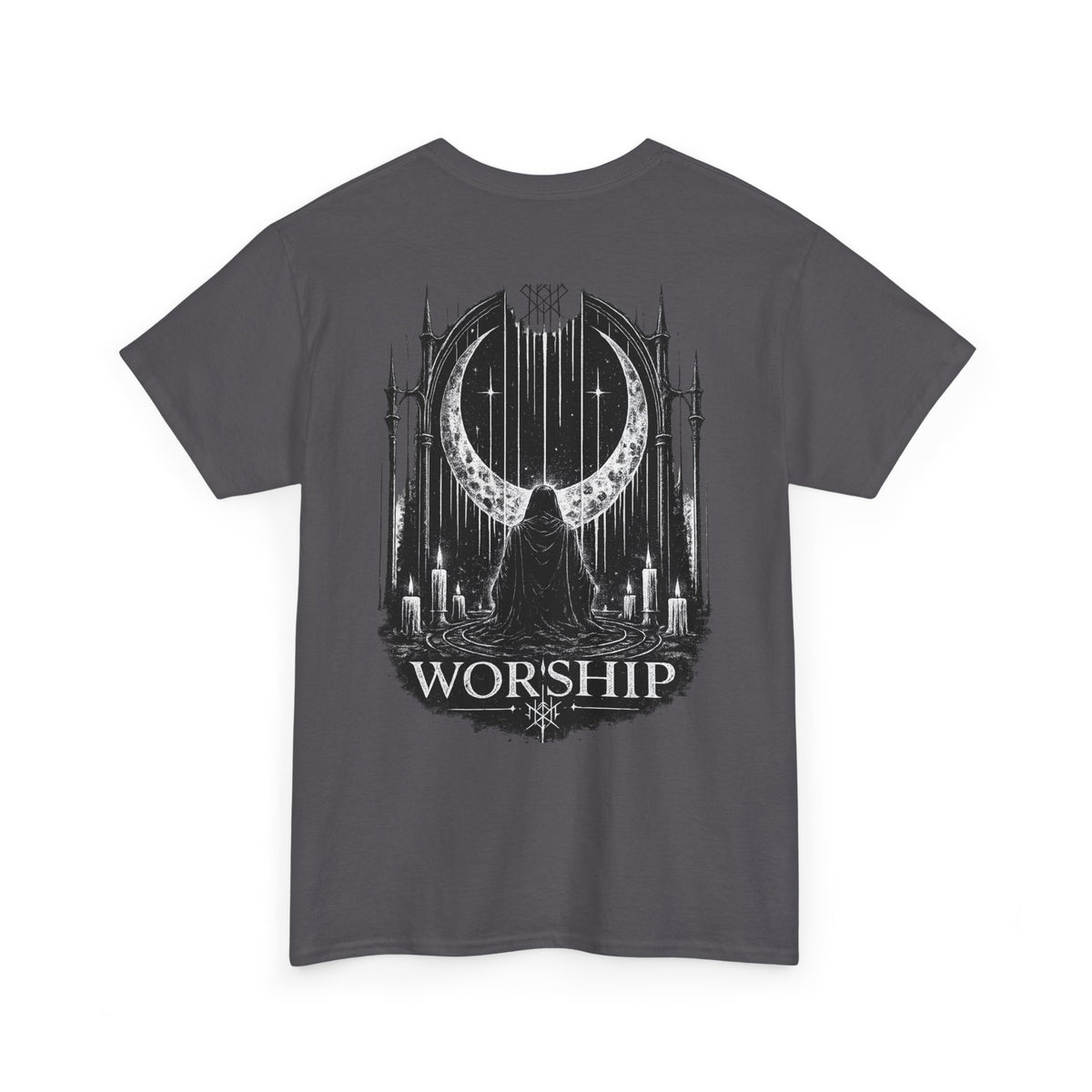 Worship Gothic Moon Tee — Dark Cathedral Graphic T-Shirt
