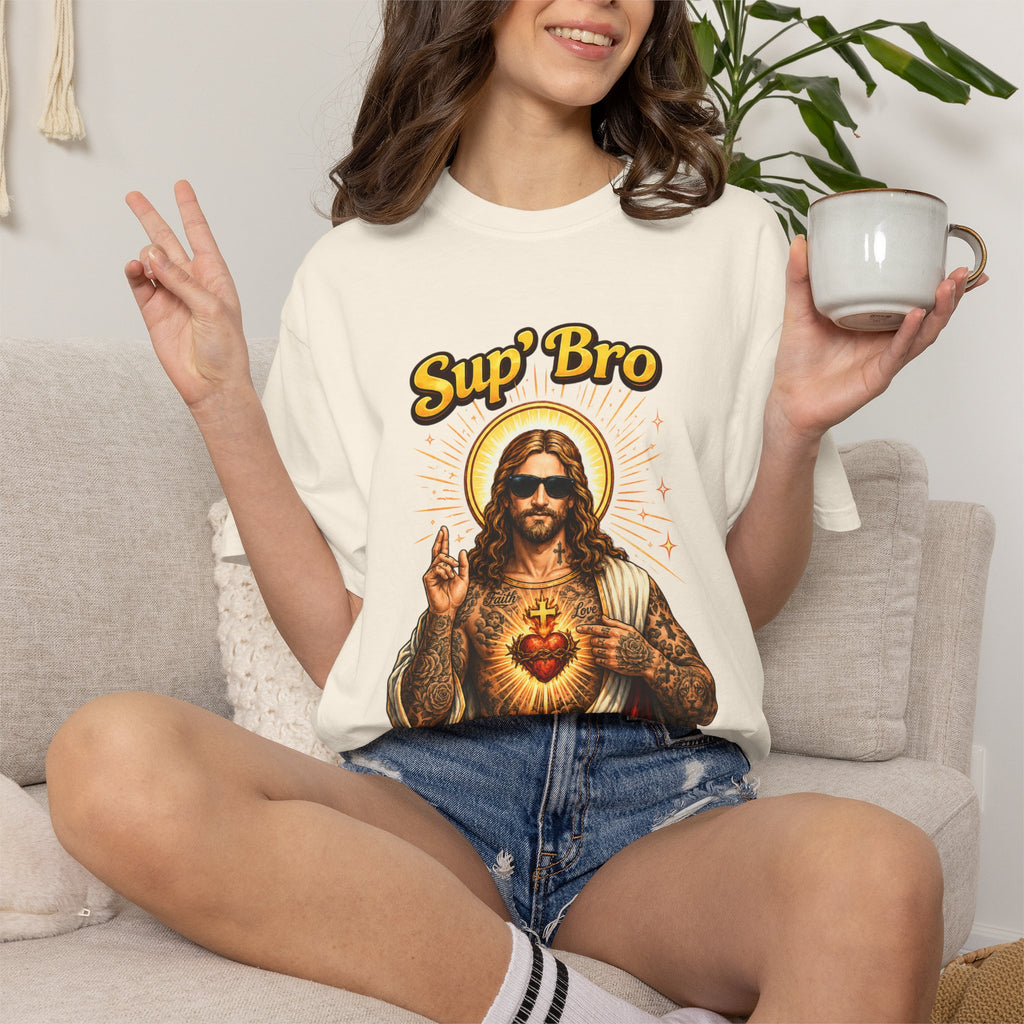 Sup Bro Tattoo Jesus Graphic Tee Funny Faith Tee Edgy Christian Graphic T Shirt Unisex Oversized Aesthetic Tee Viral TikTok Style