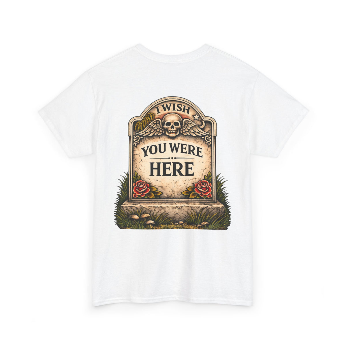 T-Shirt — “I Wish You Were Here” Tombstone Skull Vintage Graphic Tee