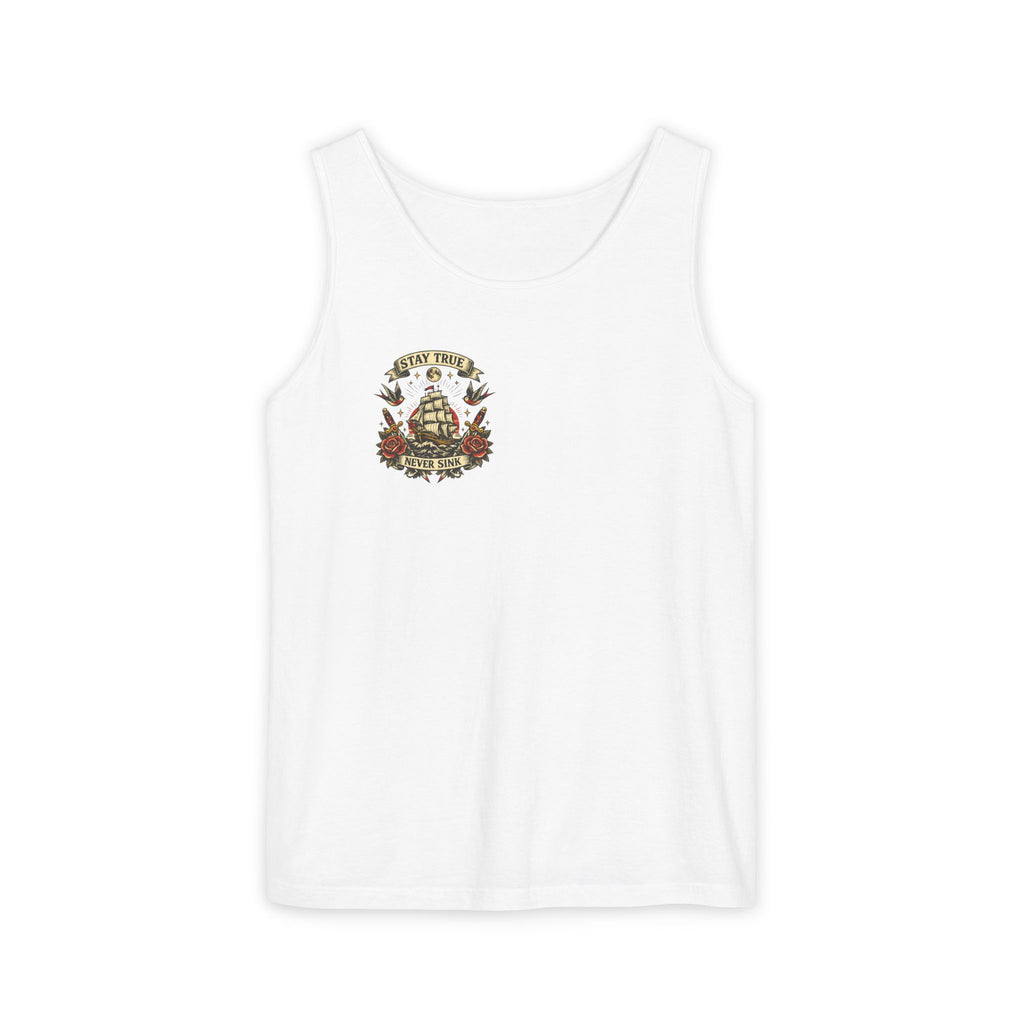 Stay True Never Sink Unisex Tank Top | Nautical Tattoo Style Summer Tank